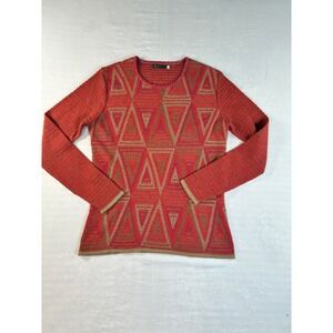 Sol 100% Baby Alpaca Sweater Womens Large Red Geometric Knit Made in Peru L